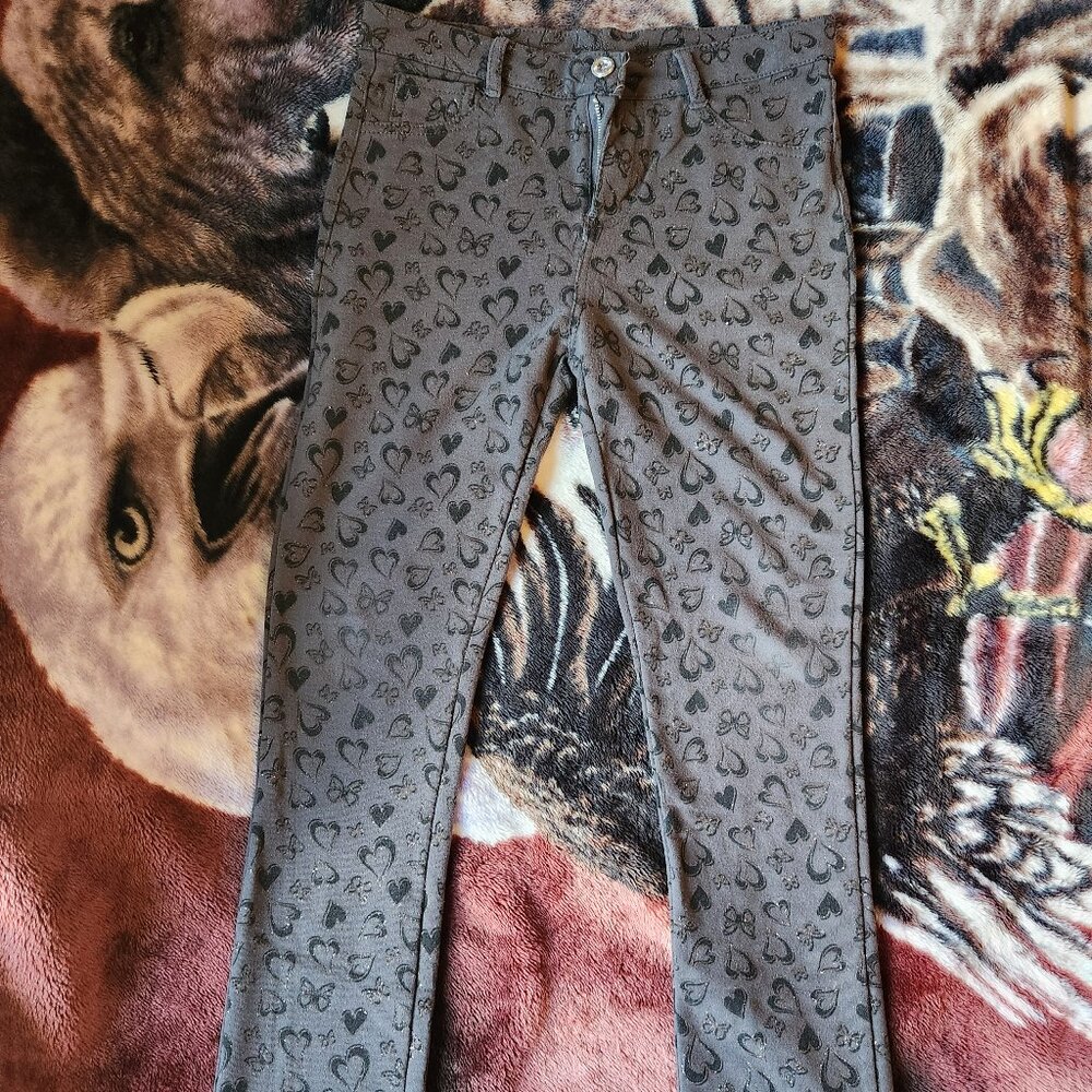 Almost Famous Size 14 Girls Pants Grey/Black Hearts